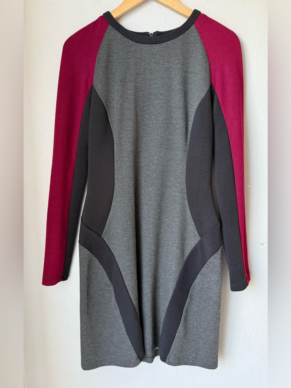 W118 By Walter Baker Gray & Pink Long Sleeve Color Block Moto Dress Womens Sz M